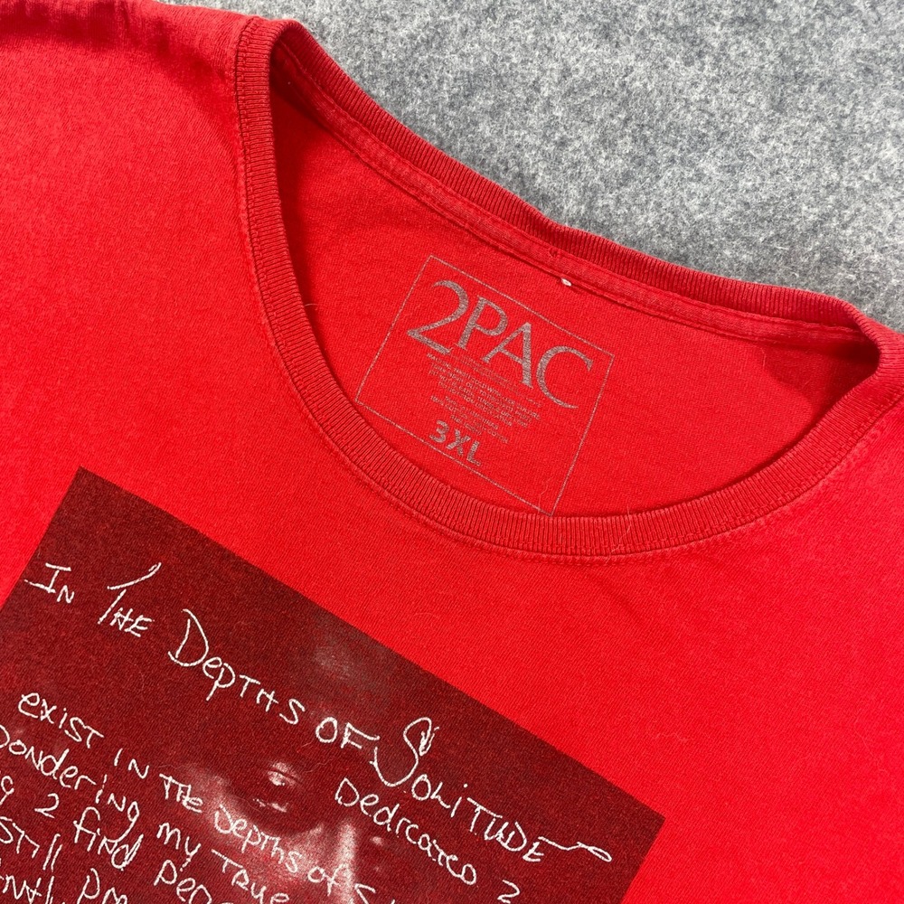 2pac Mens T-Shirt 3XL Red Short Sleeve Rap Shakur Tupac Graphic Hip Hop